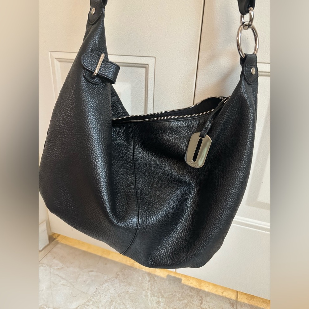 Furla black leather hobo bag